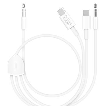 MH045S Cavo audio per auto 3 in 1 - USB-C, Lightning, 3.5mm - Bianco