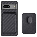 Cover Magnetica con Porta Carte per Google Pixel 7 - Fibra di Carbonio - Nera