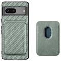 Cover Magnetica con Porta Carte per Google Pixel 7 - Fibra di Carbonio - Verde