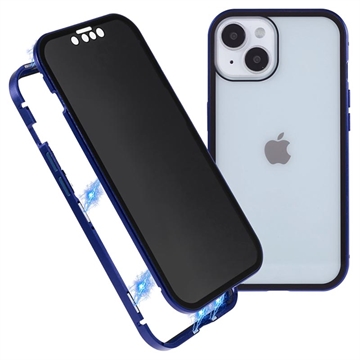 Custodia Magnetica con Vetro Temperato Privacy per iPhone 15 - Blu