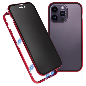 Custodia Magnetica con Vetro Temperato Privacy per iPhone 15 Pro Max - Rossa