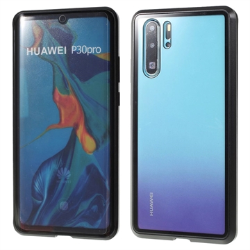 Custodia Magnetica con Vetro Temperato per Huawei P30 Pro - Nera