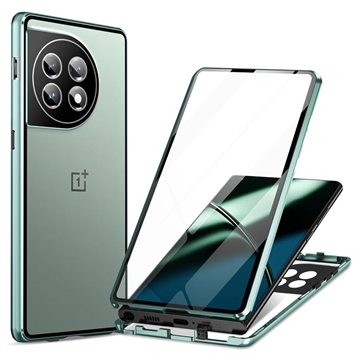 Custodia Magnetica con Vetro Temperato per OnePlus 11 - Verde Scuro