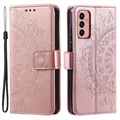 Custodia a portafoglio per Samsung Galaxy A14 serie Mandala - Rosa Oro