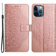 Custodia a portafoglio per iPhone 16 Pro Max serie Mandala - Rosa Oro