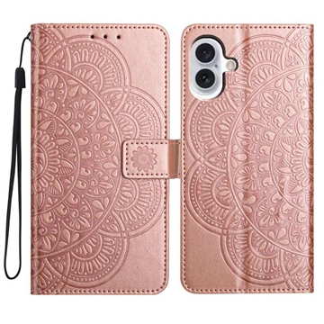 Custodia a portafoglio per iPhone 16 serie Mandala - Rosa Oro