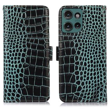 Custodia in Pelle a Portafoglio Serie Crocodile con RFID per Motorola Edge 50 Neo