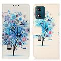 Custodia a Portafoglio Serie Glam per Motorola Moto E13 - Albero in Fiore / Blu