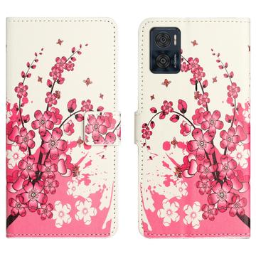 Custodia a Portafoglio Serie Style per Motorola Moto E14 - Fiori Rosa