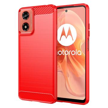 Custodia in TPU spazzolato per Motorola Moto G04/G24 - Fibra di Carbonio - Rossa