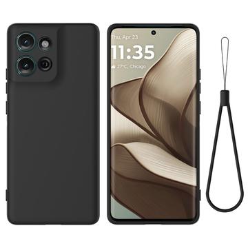 Custodia in silicone liquido con cinghia a mano per Motorola Moto G75