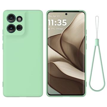 Custodia in silicone liquido con cinghia a mano per Motorola Moto G75 - Verde