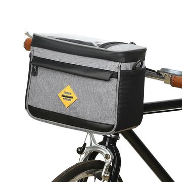 Borsa termica per bici multifunzionale isolata per ciclismo Borsa laterale per manubrio per bici antiusura resistente all\'acqua con supporto per telefono da bici - Grigio