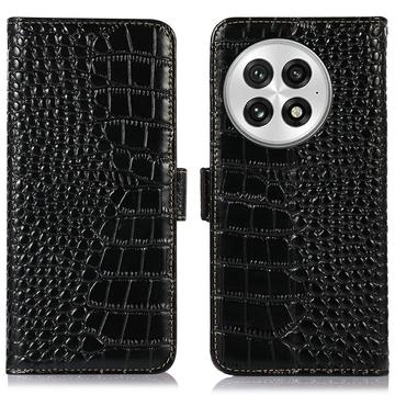 Custodia in Pelle a Portafoglio Serie Crocodile con RFID per OnePlus 13