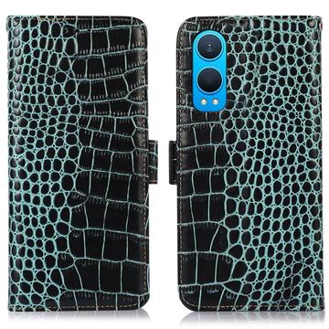 Custodia in Pelle a Portafoglio Serie Crocodile con RFID per OnePlus Nord CE4 Lite/Oppo K12x - Verde