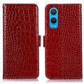 Custodia in Pelle a Portafoglio Serie Crocodile con RFID per OnePlus Nord CE4 Lite/Oppo K12x - Rossa