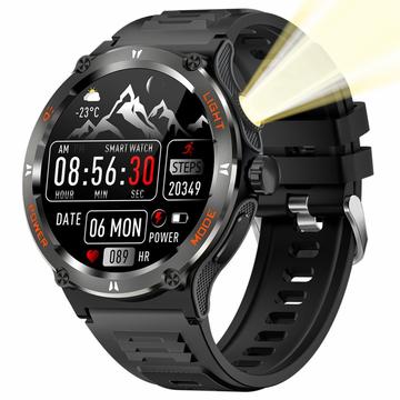 Smartwatch impermeabile da esterno KT76 con bussola, torcia - 1.53" - nero