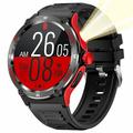 Smartwatch impermeabile da esterno KT76 con bussola, torcia - 1.53" - Rosso / Nero