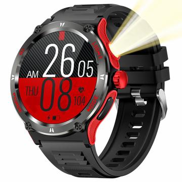 Smartwatch impermeabile da esterno KT76 con bussola, torcia - 1.53" - Rosso / Nero