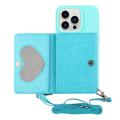 Custodia con Portafoglio e Cinturino Serie Heart per iPhone 14 Pro - Baby Blu