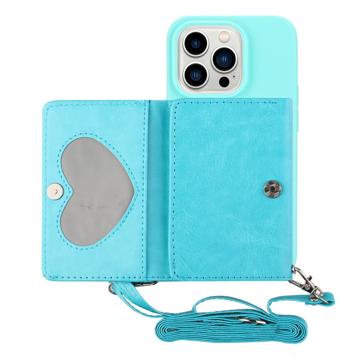 Custodia con Portafoglio e Cinturino Serie Heart per iPhone 14 Pro - Baby Blu