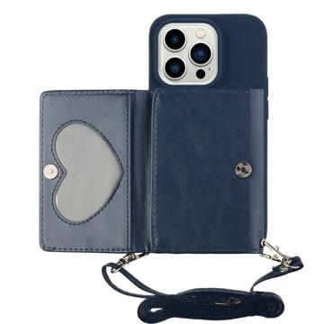 Custodia con Portafoglio e Cinturino Serie Heart per iPhone 14 Pro - Blu Scuro