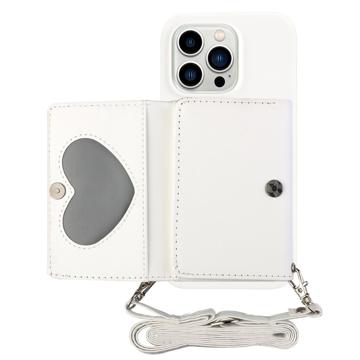 Custodia con Portafoglio e Cinturino Serie Heart per iPhone 14 Pro - Bianca