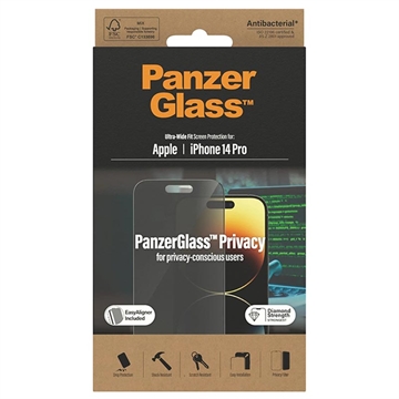 Proteggi Schermo PanzerGlass Ultra-Wide Fit Privacy EasyAligner per iPhone 14 Pro - Bordo Nero