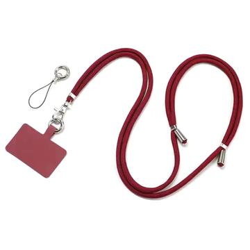 Cordino in poliestere per telefono regolabile da 5 mm per il collo, cinturino per cellulare Crossbody con patch - Rosso vino