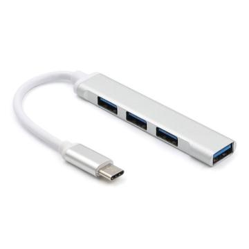 Hub USB-C premium con 4 porte USB-A - Alluminio - Argento