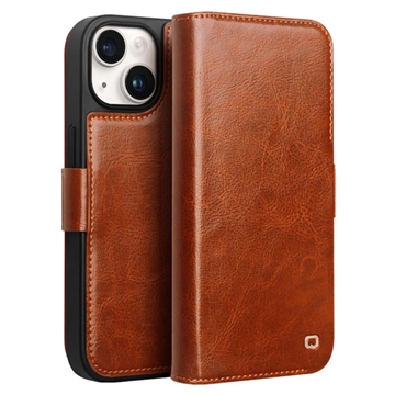 Custodia in pelle a portafoglio iPhone 15 Qialino Classic - Marrone Chiaro