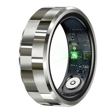 Anello intelligente R9 Premium in acciaio inossidabile con custodia di ricarica - Dimensioni: 10/19.8mm - Argento