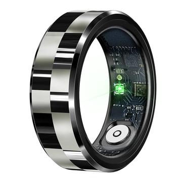 Anello intelligente R9 Premium in acciaio inox con custodia di ricarica - Dimensioni: 8/18.1mm - Nero