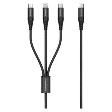 Cavo 3-in-1 intrecciato in nylon Riversong Infinity - Da USB-C a USB-C/Lightning/MicroUSB - 1m/3A - Nero