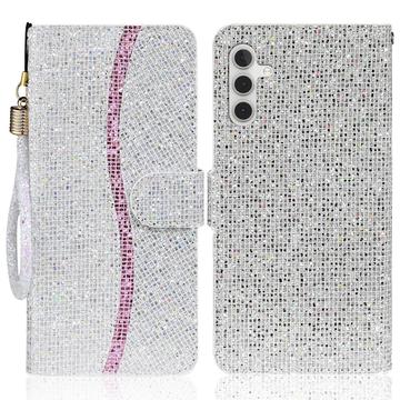 Samsung Galaxy A15 Custodia a portafoglio con glitter - Argento