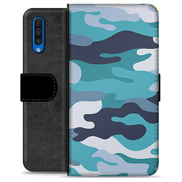 Custodia a Portafoglio Premium per Samsung Galaxy A50 - Blu Mimetico