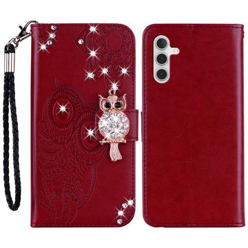 Custodia per portafoglio Samsung Galaxy A54 5G con strass di gufo - Rosso