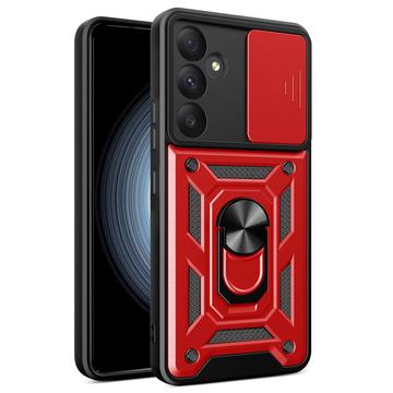 Samsung Galaxy A55 Rotary Ring Hybrid Case with Camera Shield - Red