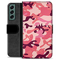 Custodia a Portafoglio Premium per Samsung Galaxy S22+ 5G - Rosa Camouflage