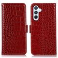 Custodia in Pelle a Portafoglio Serie Crocodile con RFID per Samsung Galaxy S23 FE - Rossa