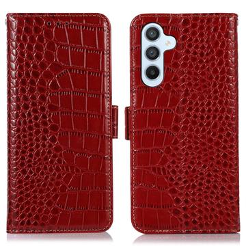 Custodia in Pelle a Portafoglio Serie Crocodile con RFID per Samsung Galaxy S23 FE - Rossa