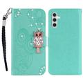 Samsung Galaxy S23 FE Custodia portafoglio con strass gufo - Ciano