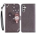 Samsung Galaxy S23 FE Custodia portafoglio con strass gufo - Grigio