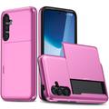 Custodia Ibrida con Portacarte Scorrevole per Samsung Galaxy S24 FE - Rosa Neon