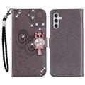 Samsung Galaxy S24 FE Custodia portafoglio con strass gufo - Grigio