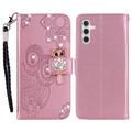 Samsung Galaxy S24 FE Custodia portafoglio con strass gufo - Oro rosa