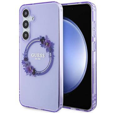 Custodia Samsung Galaxy S24 Guess IML Flowers Wreath - Compatibile con MagSafe - Viola