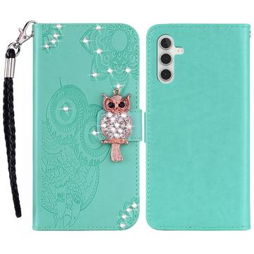 Samsung Galaxy S24 Custodia portafoglio con strass gufo - Ciano