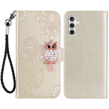 Samsung Galaxy S24 Custodia portafoglio con strass gufo