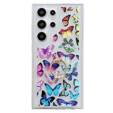 Custodia Samsung Galaxy S24 Ultra Butterfly in TPU con supporto ad anello - Colorata